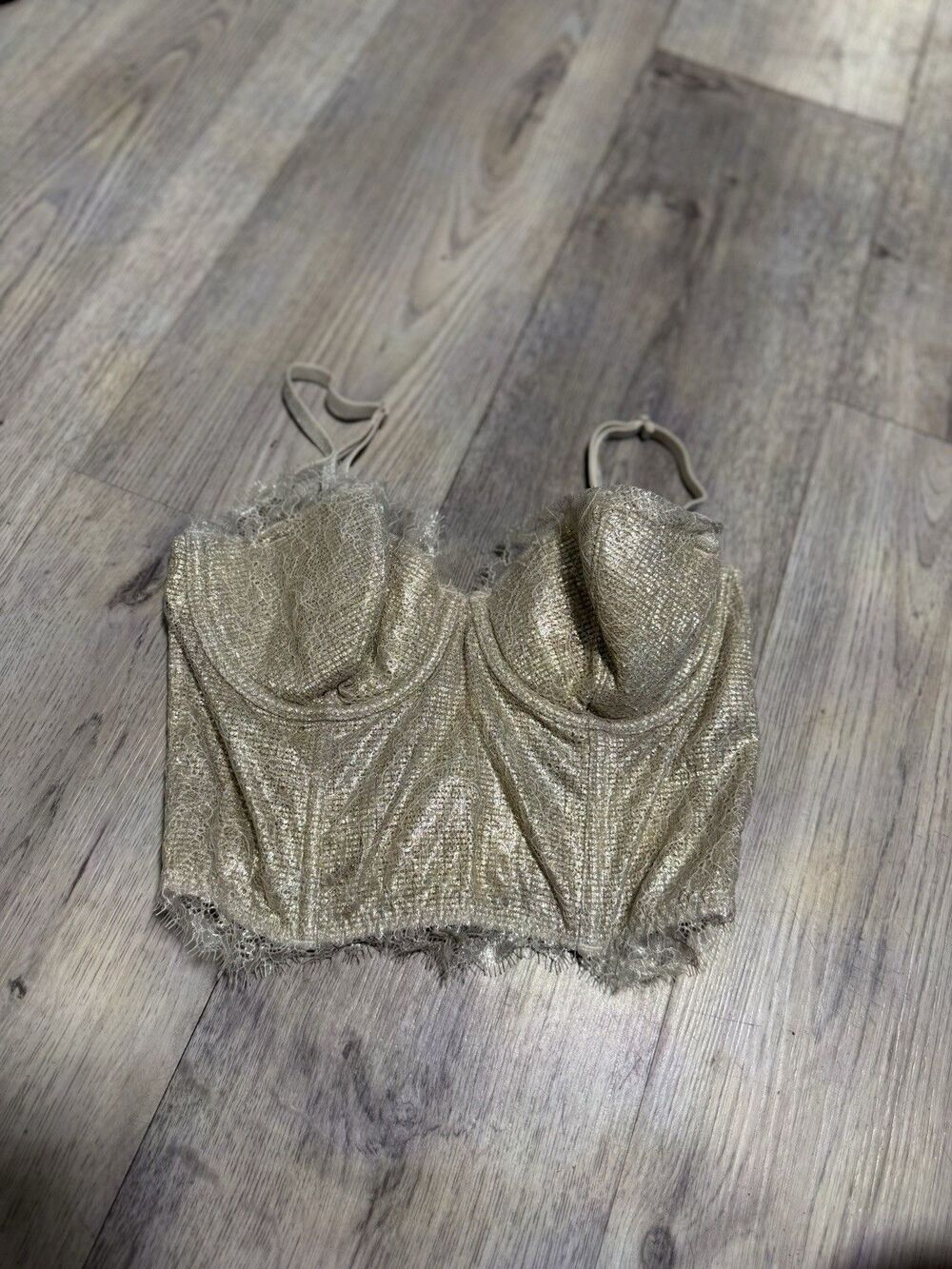 Victoria's Secret Dream Angels Gold Faux Lace Mini Bustier Bra Size 32 C